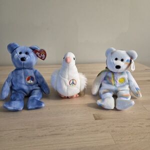 Beanie Babies Lot Peace Collection Cheery Serenity Dove 10th Anniversary Bear